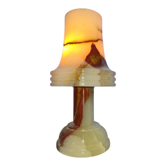 White Onyx Table Lamp – Handmade Natural Stone Light (6"x12") with Type I Plug & Switch | Elegant Accent Lighting – 1 Pc