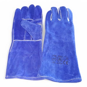16&quot; Cow Split Leather Gloves | Reinforced Blue Thumb Palm | Cotton and Fleece Lined | Durable & Comfortable Work Gloves