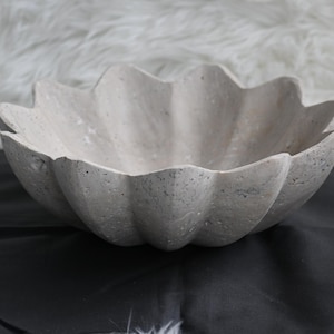 Handmade Fluted Travertine Bowl: Natural Stone Centerpiece (12&quot; D x 5&quot; H)