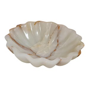 White Onyx Bowl: 10-Inch Fluted Centerpiece, Natural Stone Decor