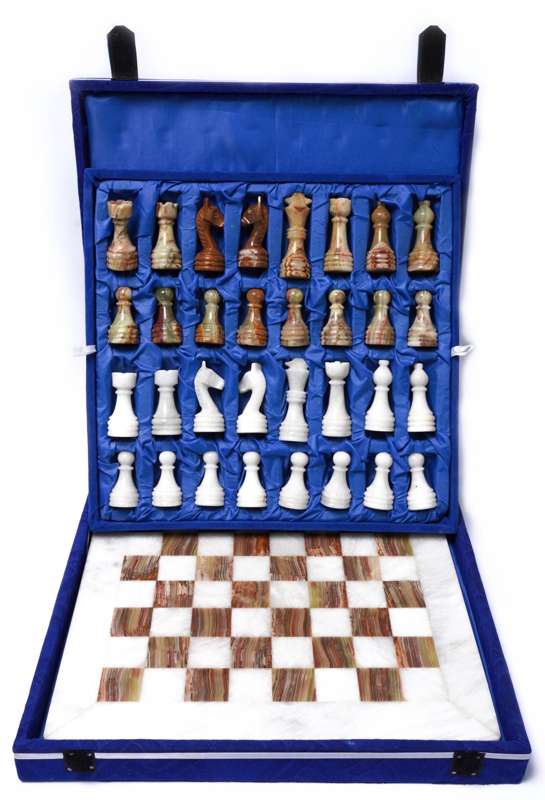 Handcrafted Green & White Onyx Chess Set - 30cm Marble Board