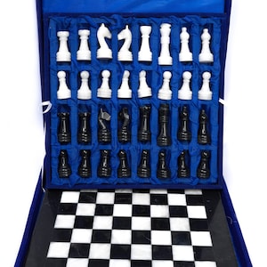 Chess Set - Hand Crafted Marble & Onyx Board, Black and White, 30 cm x 30 cm, Elegant Decor, Perfect Gift for Game Lovers