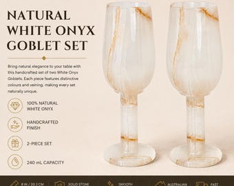 Gläser aus weißem Onyx, 2-teiliges Set mit 240 ml Fassungsvermögen, Barzubehör aus Naturstein