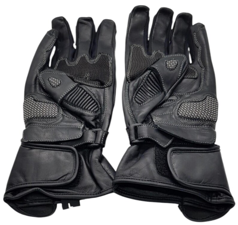 Black Cow Leather Motorbike Gloves, Racing Protection with Ergonomic Fit image 3