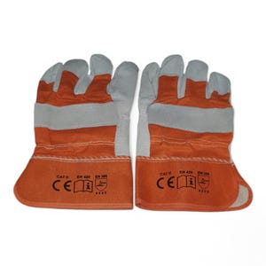 Cow Split Leather Work Gloves, Orange Cuff (6 Pairs) – Heavy Duty, Durable Hand Protection for Workshop & Outdoor Use
