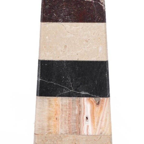 Natural Multi Print Patch Marble Polished Obelisk Tower Four Sided, Height = 18" and Length = 4"