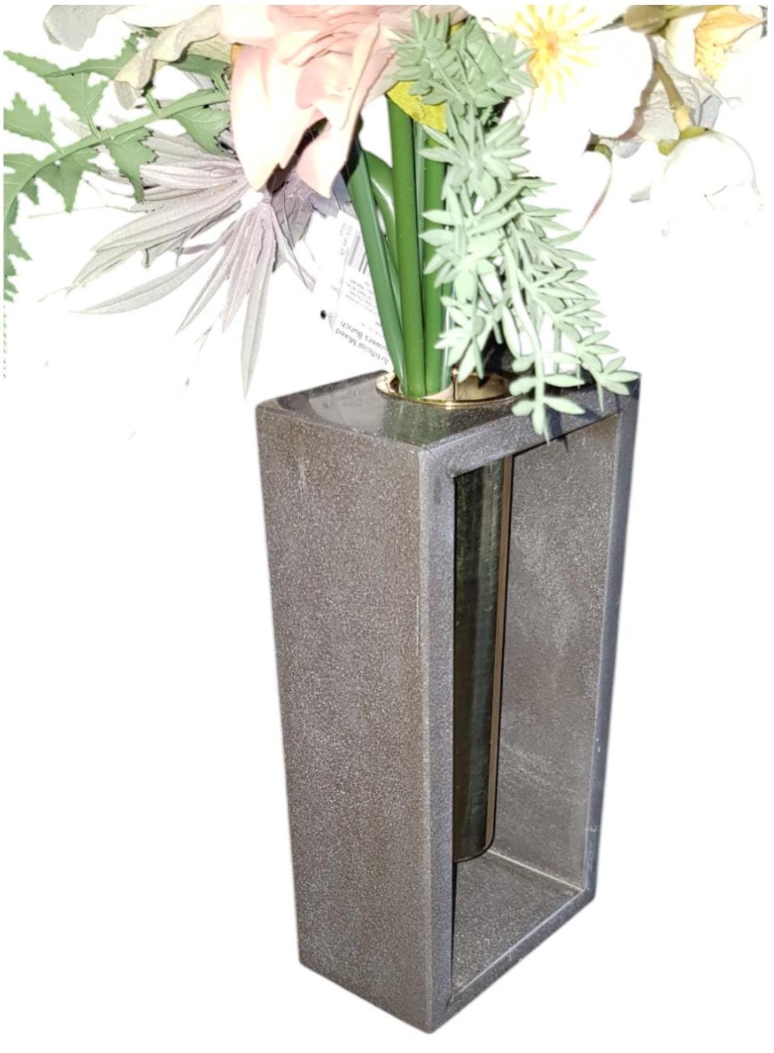 ハンドメイドアンティークグレー大理石製フラワーベース、8インチ