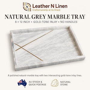 Grey Marble Tray, 8x12-Inch Rectangular Serving Piece with Gold-Tone Inlay