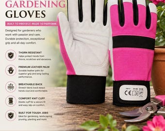 Gardening Gloves, Pink Goatskin Leather with Thorn-Resistant Forway Spandex