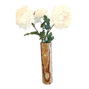 Green Onyx Marble Flower Vase - Handcrafted Natural Stone Decor, Cylindrical, 15&quot; x 4&quot;, Elegant Home Accent