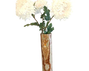 Handcrafted Green Onyx Vase, 4" x 15" – Elegant Natural Stone Decor for Home, Table & Flower Display
