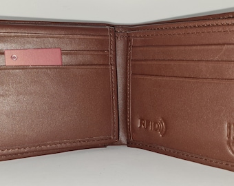 Men's Cow Grain Leather Tri Fold Handmade Wallet, Color: Brown, GW104