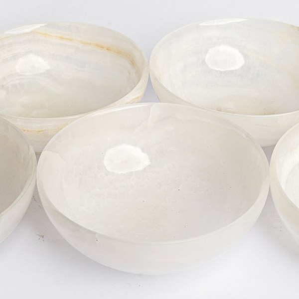 Natural White Onyx Hand carved Bowl, Diameter = 4" and Height = 1.5", 6 Pieces