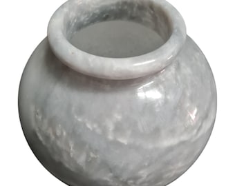 Handcrafted Sunny Grey Marble Flower Pot Holder: Elegant Stone Planter