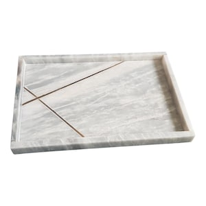 Grey Marble Tray with Gold Line, 8" x 12" – Elegant Rectangular Serving Platter, Natural Stone Home Decor & Luxury Tableware