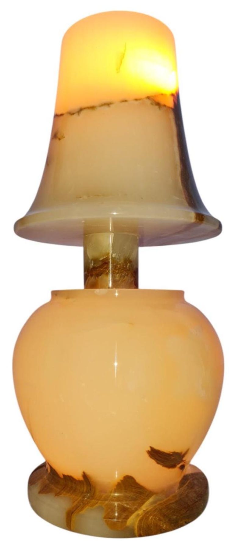 Handgjord bordslampa i vit onyx: Glödande stendekor med dubbelt ljus bild 2