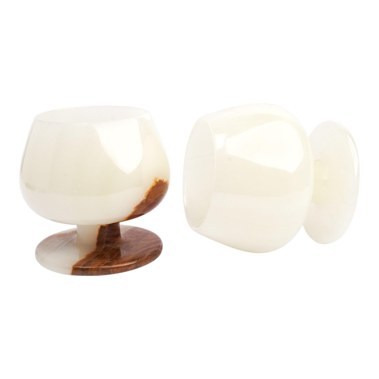 White Onyx Marble Wine Goblets – Set of 6 Handmade Natural Stone ...