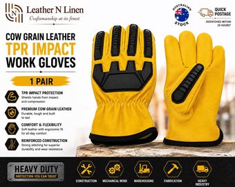 Guantes de trabajo, de piel de vacuno con protección contra impactos de TPR, talla grande.