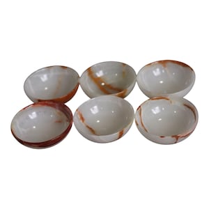 Tigelas de ônix branco esculpidas à mão (conjunto de 6), 10 cm – Utensílios de mesa elegantes em pedra natural e decoração de luxo para sala de jantar.