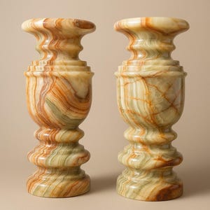 Natural Green Onyx Candle Stand Set - 2 Pieces, 8&quot; Tall x 3&quot; Diameter, Elegant Stone Decor for Home & Table Centerpieces