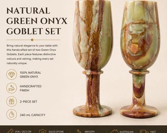 Grüne Onyxgläser, 240 ml, Steinglas-Trinkgeschirr-Set (2 Stück), 20 cm hoch