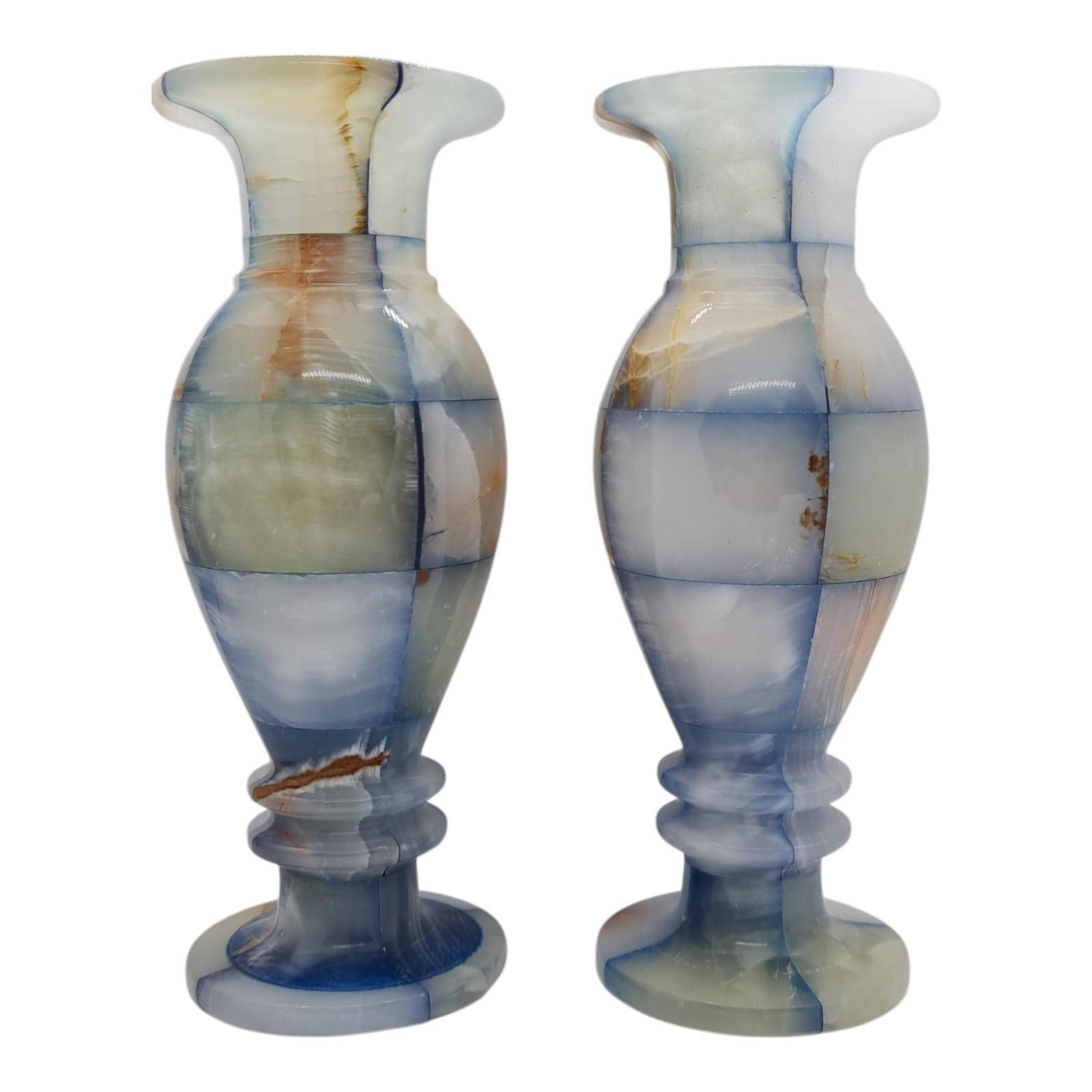 ハンドメイドホワイトオニキス花瓶セット - 2個、3インチ x 8インチ