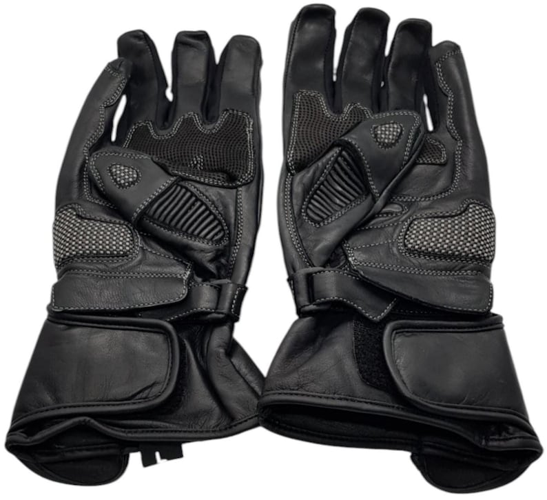 Black Cow Leather Motorbike Gloves, Racing Protection with Ergonomic Fit image 7
