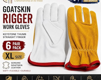 Rigger Gloves, Goatskin Split Leather XL Size with Keystone Thumb Design, 6 Pairs