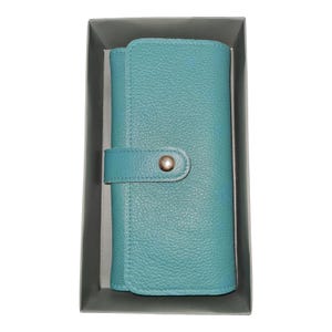 Cartera de cuero, hecha a mano 100% cuero vacuno, color verde, elegante diseño de botones, esencial para dama, BL-302
