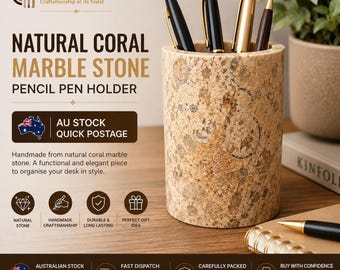 Pencil Holder Jar, Coral Marble 3" x 5" Desk Organizer