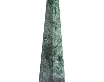 Jungle Green Marble Obelisk Tower 14&quot; Polished Octagon Crystal Healing Stone Decor