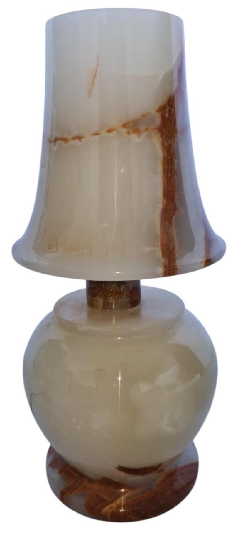 Handgjord bordslampa i vit onyx: Glödande stendekor med dubbelt ljus bild 10