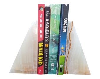 Polished White Onyx Bookends – 2 Piece Set, Natural Stone Decor for Shelf, Office, or Home Library Styling