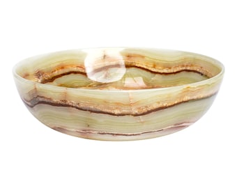 Bol à fruits en onyx vert antique – Bol rond en pierre naturelle de 10 po., 3 po. de haut | Bol de service décoratif fait main pour table ou cuisine