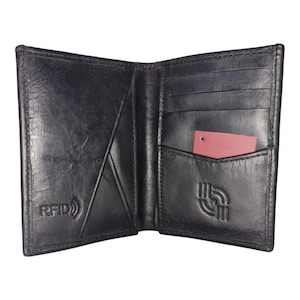 Porta carte in vera pelle bovina 100% grana, fatto a mano, design pull-up oleoso, colore nero, CH-215, portafoglio sottile per uomo e donna.