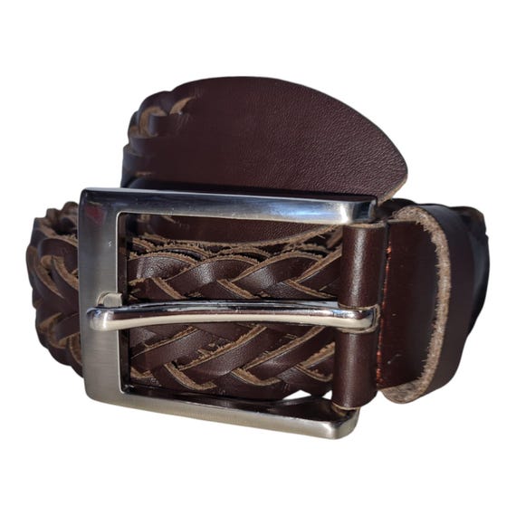 Braided Brown Leather Belt – Genuine Cowhide – 35mm Wide  display picture 1