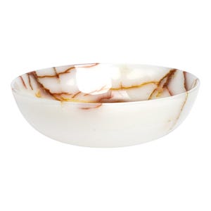 Handcarved White Onyx Bowl: Elegant Stone Table Centerpiece