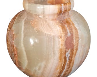 White Onyx Flower Pot Holder: Handcrafted Stone Planter, Elegant Home Decor