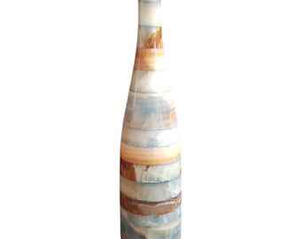 Antyczny wazon butelkowy – ręcznie wykonany, niebiesko-biały marmurowy element dekoracyjny (38,5 cm x 10,5 cm) | Elegancki akcent z naturalnego kamienia do domu, biura lub na prezent – 1 szt.