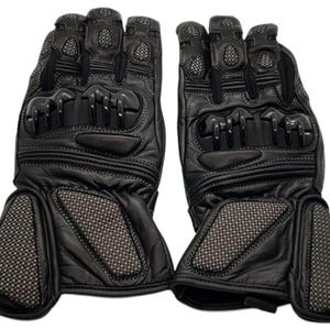 Black Cow Leather Motorbike Gloves, Racing Protection with Ergonomic Fit image 2