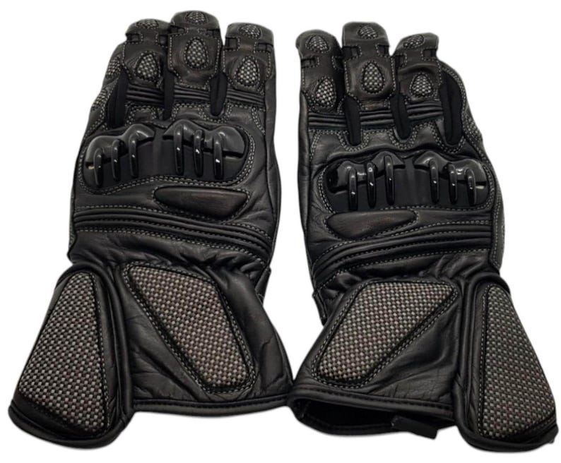 Black Cow Leather Motorbike Gloves, Racing Protection with Ergonomic Fit image 2