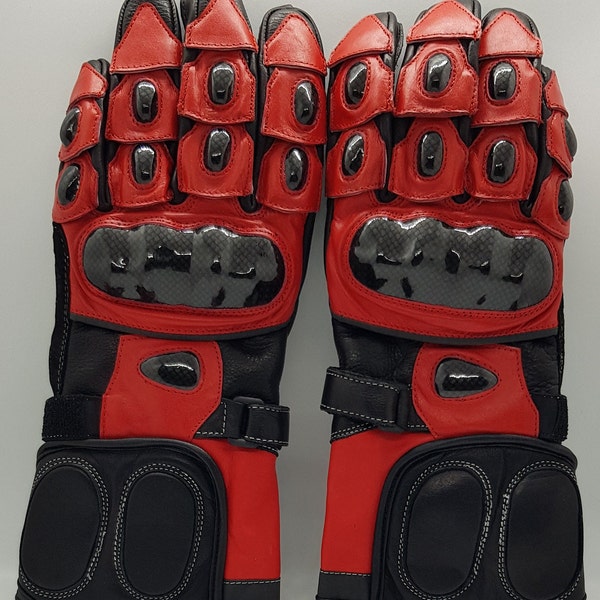 Motorbike Premium Cow Analine leather racing gloves, Size: Large, Red and Black