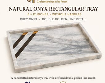 Grey Marble Tray, 8 x 12 Inch Rectangular Platter with Double Gold Lines