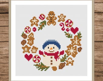 Festive Gingerbread Wreath Cross Stitch Pattern | Embroidery PDF Download | Beginner Friendly Digital Download