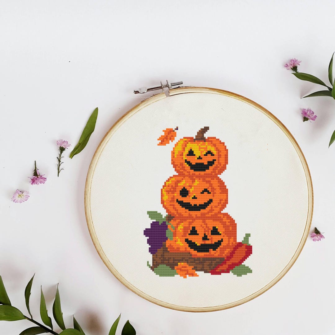 Stacked Pumpkins Cross Stitch Pattern PDF | Autumn Halloween Décor ...
