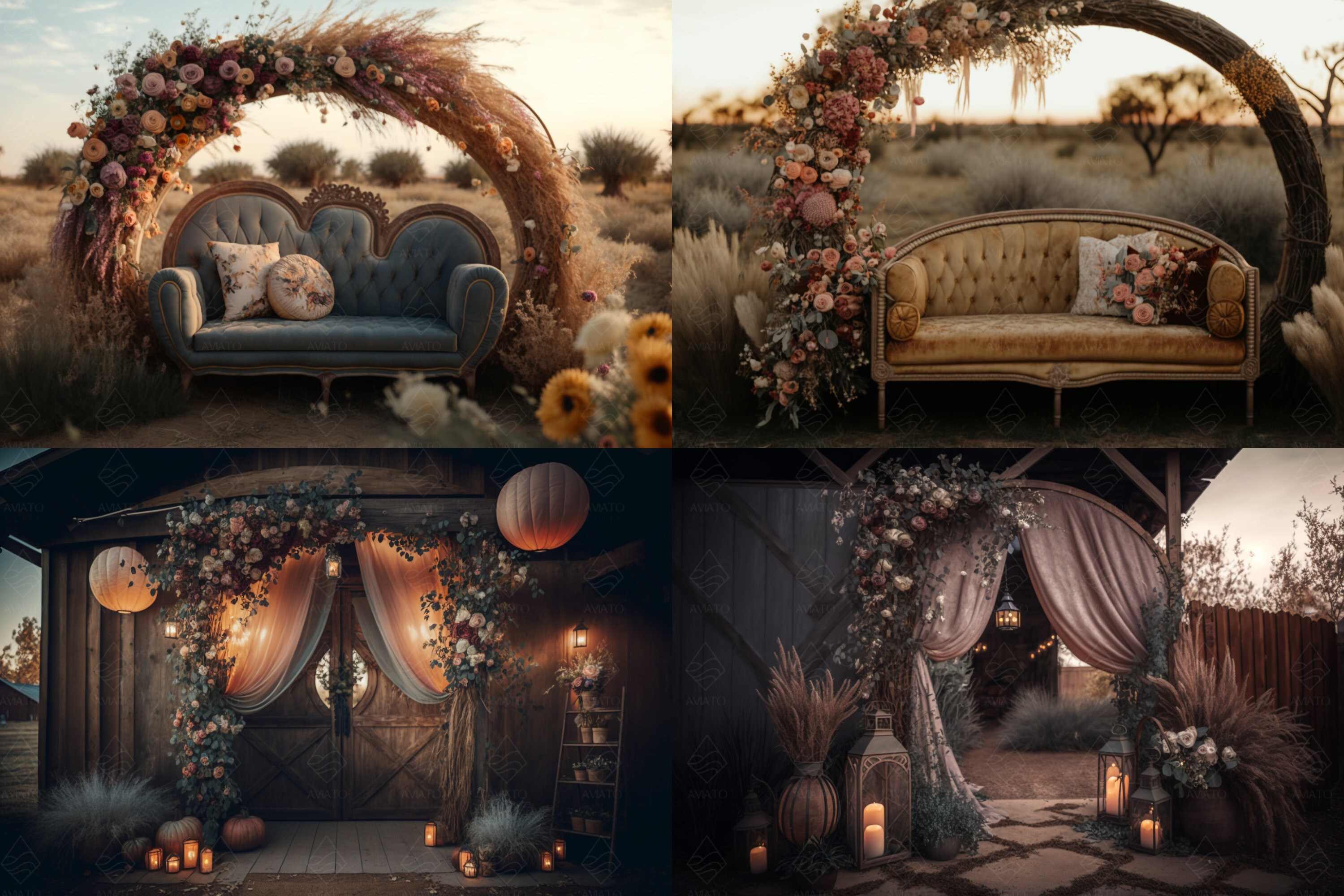 30 Outdoor Boho Floral Arches Digital Backdrops: Maternity Overlays ...