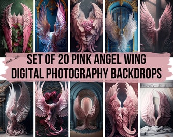 Set Of 20 Pink Angel Wing Digital Backdrops: Maternity Overlays, Studio Backdrops, Photo Effects, and Fine Art Textures