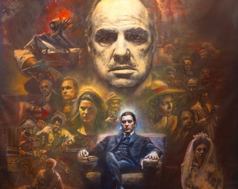 The Godfather - Marlon Brando, Al Pacino Original Large Art Painting