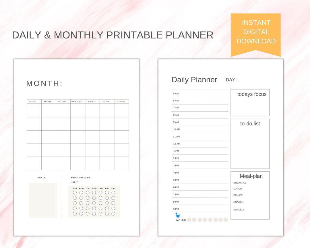 Daily Planner, Monthly Planner, Printable Planne, Undated Planner, Habit Tracker, Meal Planner ...