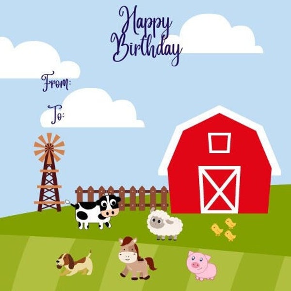 Printable Birthday Card - Farm Animals For Kids.